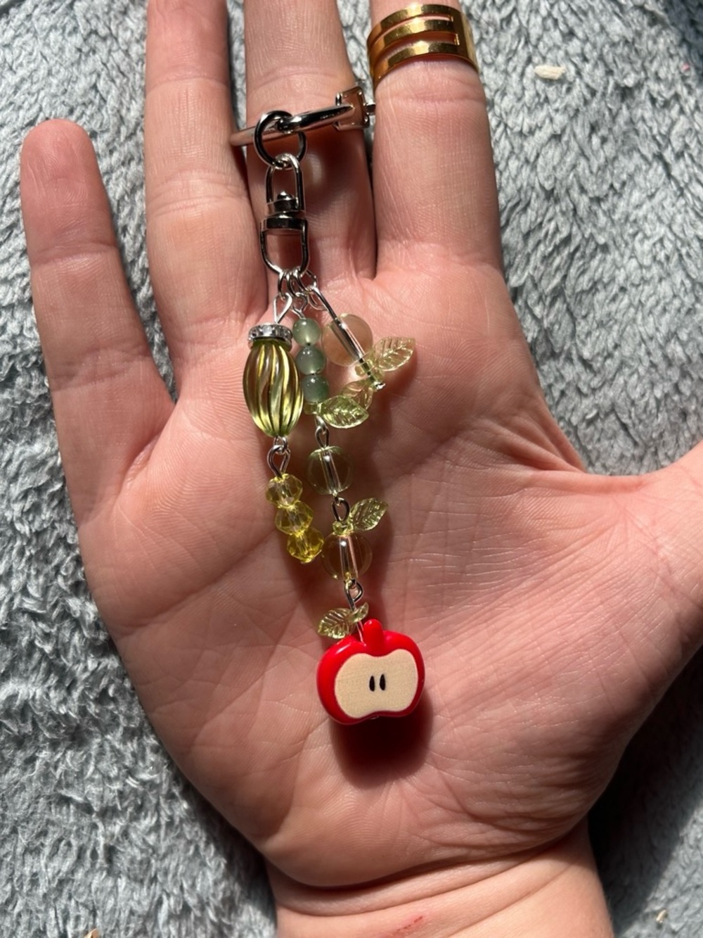 Red Apple Charm Keychain with Yellow Bead Accents